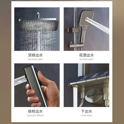 厂家批发外贸枪灰色全铜家用卫生间增压恒温数显卫浴淋浴花 洒套装图3