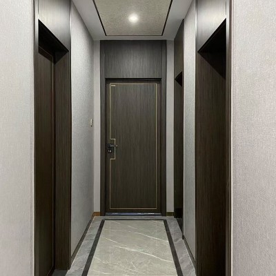 无漆门金属条造型卧室门室内实木复合套装门极简实木门厂家批发图3