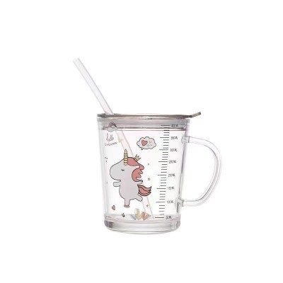吸管玻璃杯家用儿童水杯刻度牛奶杯带把茶杯少女可爱耐热喝水杯子图5