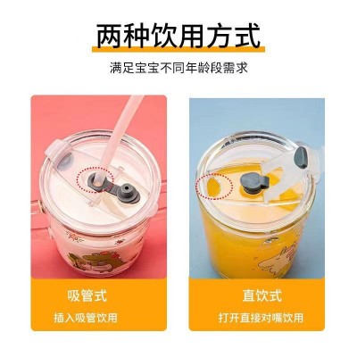 吸管玻璃杯家用儿童水杯刻度牛奶杯带把茶杯少女可爱耐热喝水杯子图4