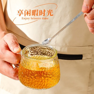 小熊马克玻璃水杯冰川泡茶杯家用花茶杯耐热玻璃锤纹把杯ins批发图3