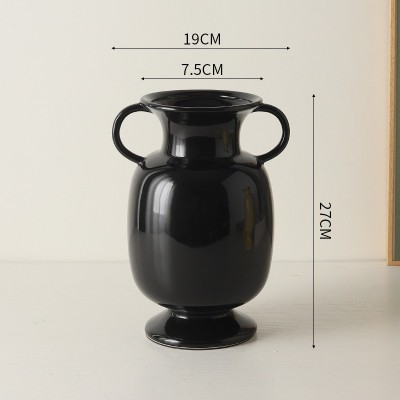 简约现代奶黄色陶瓷双耳花瓶 北欧ins风插花花器桌面摆件工艺品图4