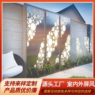 新中式屏风隔断激光镂空酒店客厅金属屏风别墅庭院隔断墙图5
