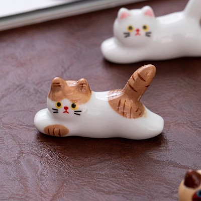 日式 招财猫 猫咪动物筷子架筷架筷托 陶瓷可爱花宠车载摆件 创意   2个图4