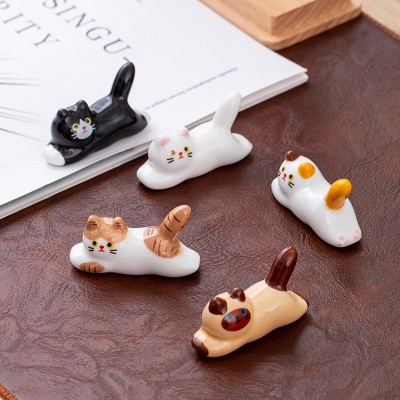 日式 招财猫 猫咪动物筷子架筷架筷托 陶瓷可爱花宠车载摆件 创意   2个图3