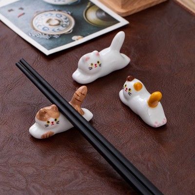 日式 招财猫 猫咪动物筷子架筷架筷托 陶瓷可爱花宠车载摆件 创意   2个图2