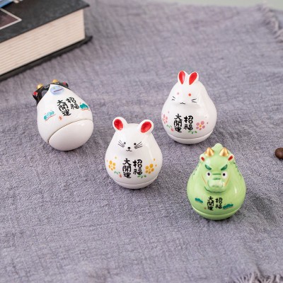 文创 ZAKKA日式创意礼品 陶瓷猫车载摆件 十二生肖招财猫不倒翁 2个图3
