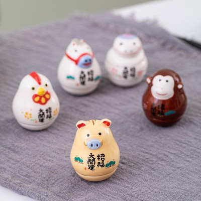 文创 ZAKKA日式创意礼品 陶瓷猫车载摆件 十二生肖招财猫不倒翁 2个图2