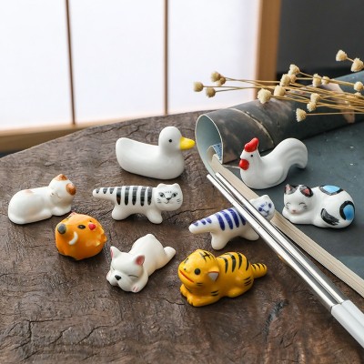 日式杂货 摆件花宠日系可爱 动物猫狗生肖陶瓷工艺品 筷子架现货  2个图2