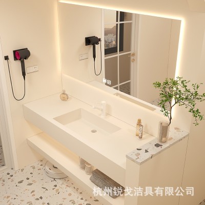 双层浴室柜组合岩板陶瓷无缝拼接一体盆卫生间洗脸盆柜洗手洗漱台图4