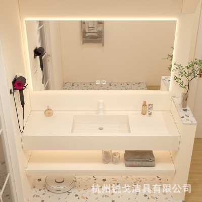 双层浴室柜组合岩板陶瓷无缝拼接一体盆卫生间洗脸盆柜洗手洗漱台图5