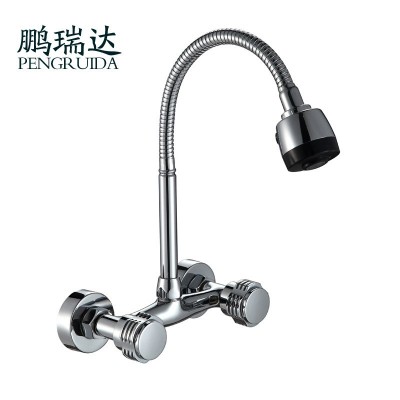 铜入墙式水龙头 厨房龙头双把双控双手轮冷热菜盆龙头图3