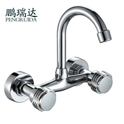 铜入墙式水龙头 厨房龙头双把双控双手轮冷热菜盆龙头图5