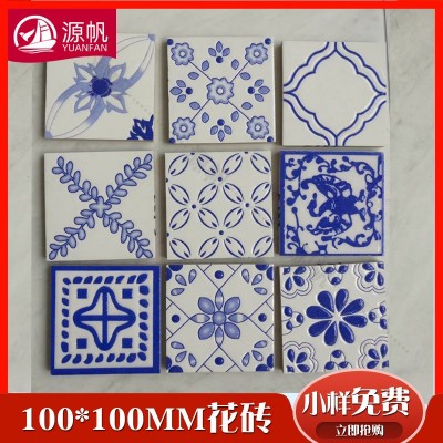 防滑琉璃青花瓷瓷砖仿古地板砖网红餐饮店艺术小花砖100X100图4