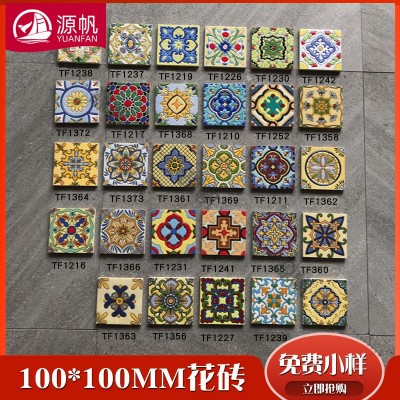 防滑琉璃青花瓷瓷砖仿古地板砖网红餐饮店艺术小花砖100X100图3