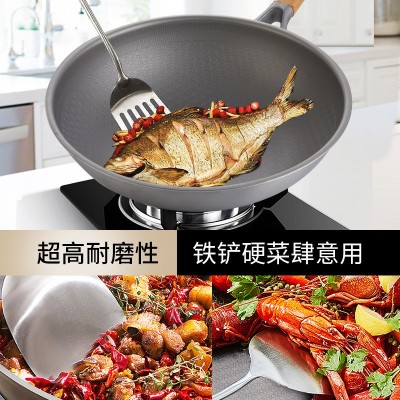 钛锅炒锅无涂层不粘锅炒菜平底锅家用燃气煤气灶适用礼品锅图2