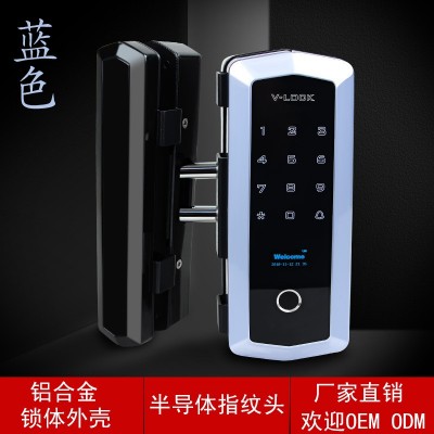 玻璃门指纹锁智能锁免开孔免布线刷卡半导体指纹头办公室玻璃锁图2
