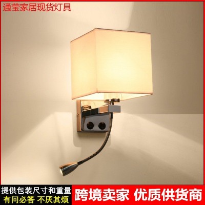 现代中式正方形布艺灯罩 跨境酒店宾馆床头开关摇臂壁灯批发图3