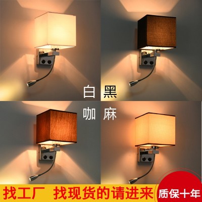 现代中式正方形布艺灯罩 跨境酒店宾馆床头开关摇臂壁灯批发图4