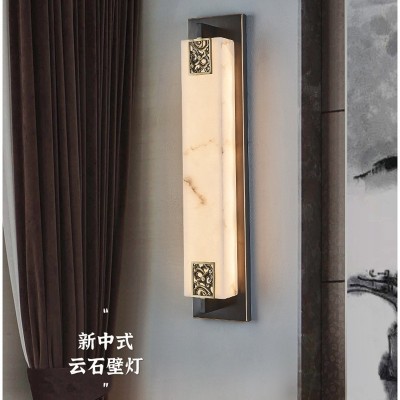 新中式云石壁灯现代客厅电视背景墙灯长条全铜过道中国结卧室床灯图4