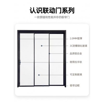 成都厨房推拉门极窄边框三联动钛镁合金客厅阳台吊轨移门隔断门图4