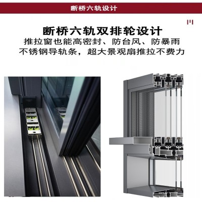 极窄全景六轨断桥铝合金推拉窗系统门窗122封阳台别墅玻璃平移窗图4