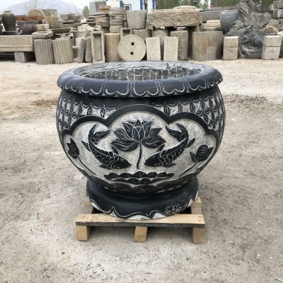 户外大石头水缸圆形中式复古庭院养鱼荷花池聚宝盆四合院水景装饰图2