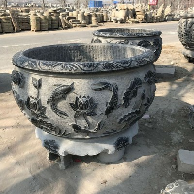 户外大石头水缸圆形中式复古庭院养鱼荷花池聚宝盆四合院水景装饰图3