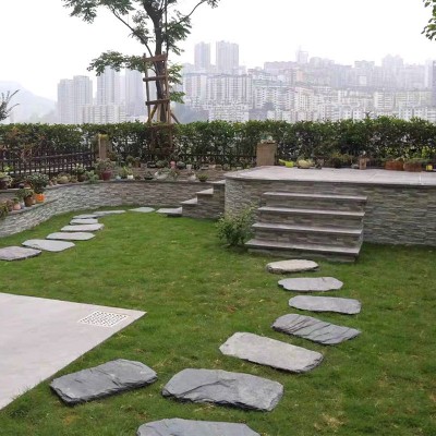 庭院水泥地砖大理石青石板碎拼铺路石客厅经滑室外别墅圆形汀步石图3