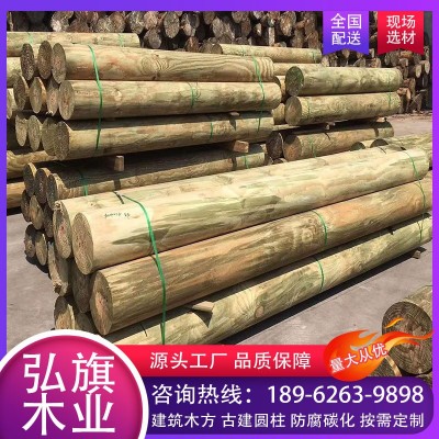 批发花旗松 铁杉建筑木方 古建圆柱车圆 防腐木碳化木 工地口料图5